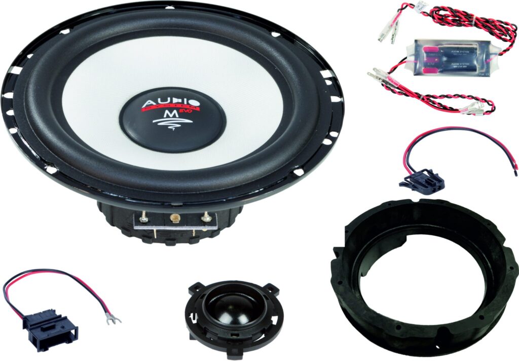 Audio System MFIT VW Golf 6 EVO2 mit Lautsprechern, Weichen, Einbauringen und Anschlusszubehör